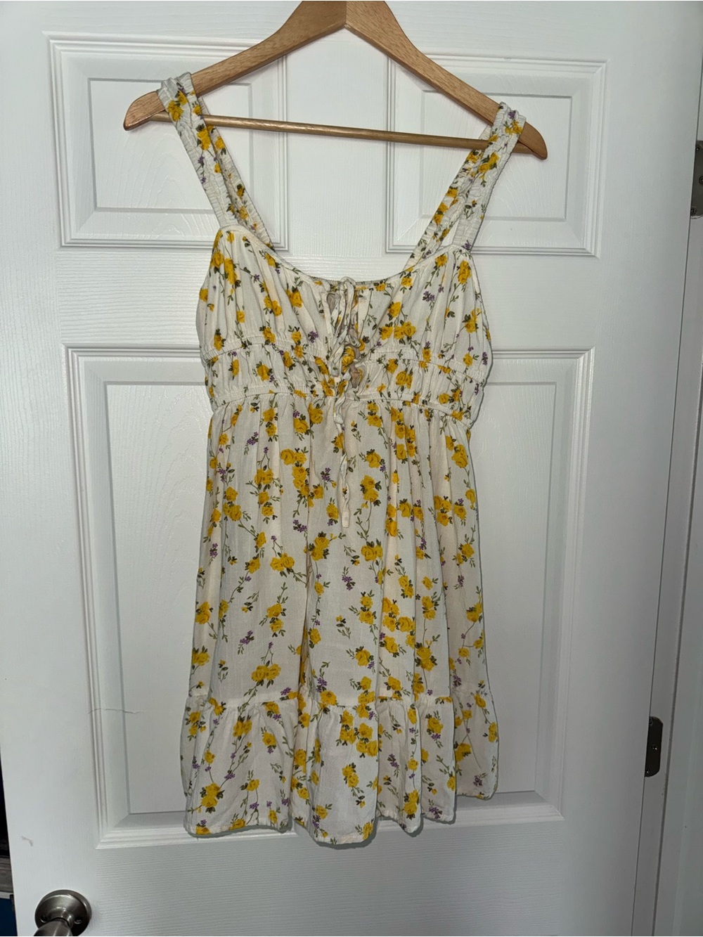 T.J.Maxx White Mini Dress with Yellow Floral Print
